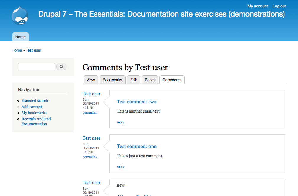 List user’s comments on a user page tab